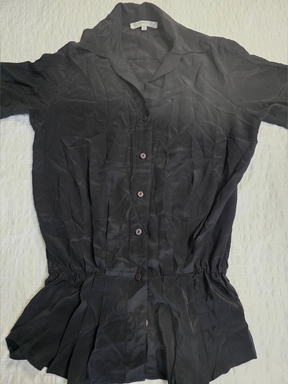 Ramona LaRue Black Vintage Short Sleeves With Pleats Blouse Sz Small